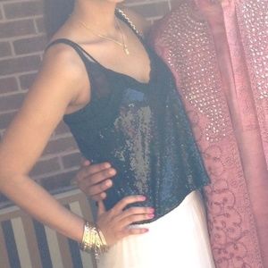 BLACK GLITTER CROP TOP